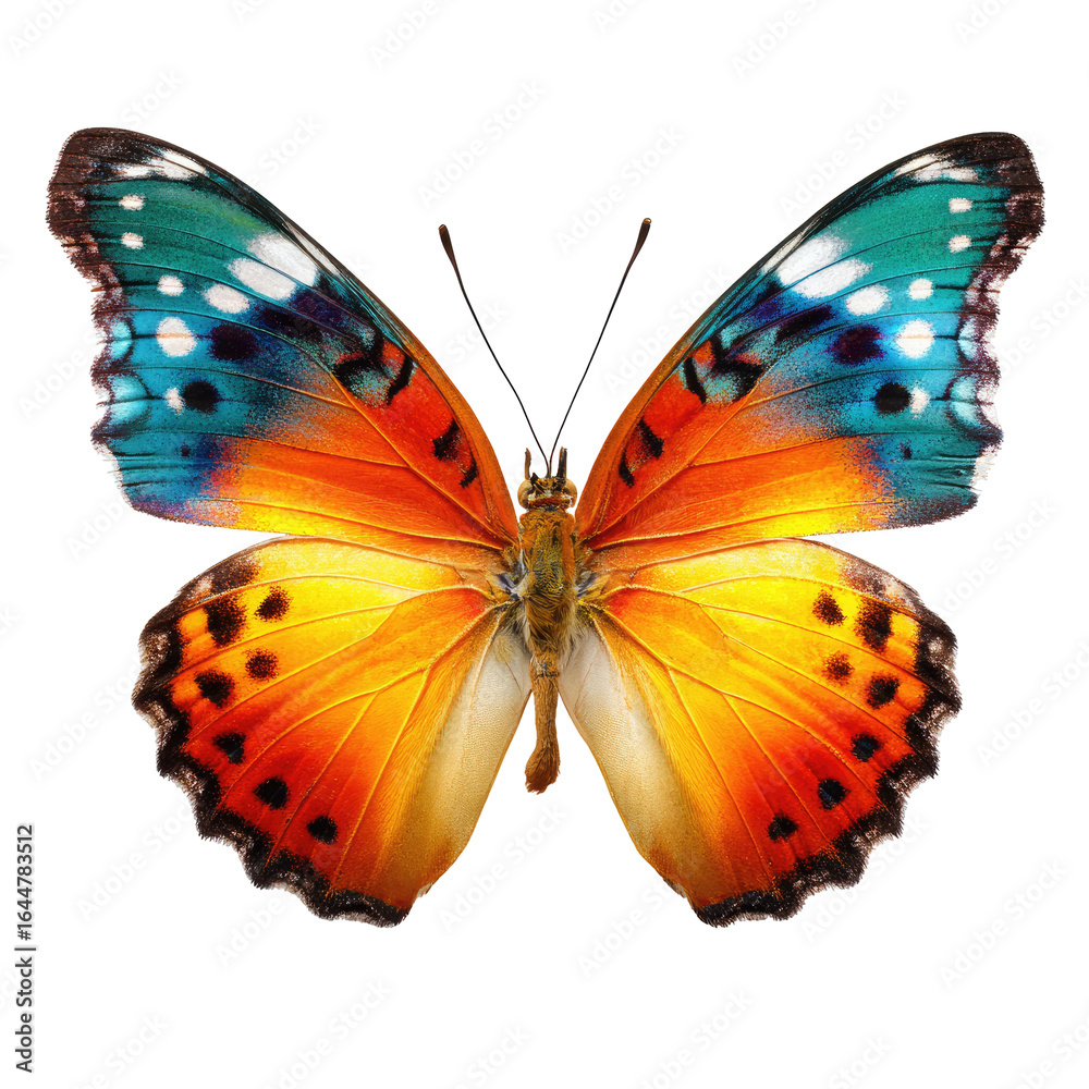 Obraz premium Vibrant butterfly wings, close-up, black background, nature photography, design element