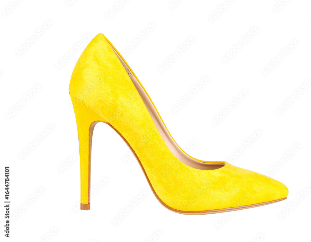 Obraz premium Yellow high heel shoes for women isolated on white background PNG 