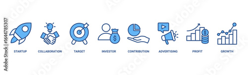 Crowdfunding web icon vector illustration concept with icon of startup, collaboration, target, investor, contribution, advertising, profit, growth 