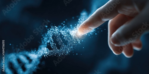 A hand touches a digital DNA strand