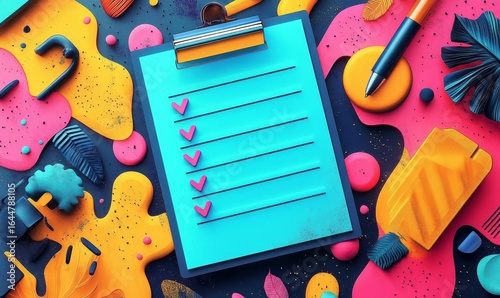 Creative abstract illustration depicting a to-do list concept, blending vibrant colors and shapes to symbolize organization, productivity, and effective task management, Generative AI