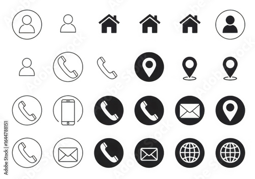 Collection of contact and communication icons isolated on transparent background