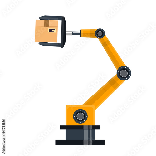 Robot is an automaton. Industrial robot sorts boxes, vector illustration