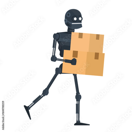 Delivery robot. The robot carries boxes, vector illustration