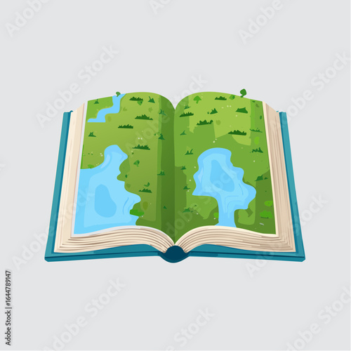 An open book whose pages form the shape of a regional map.