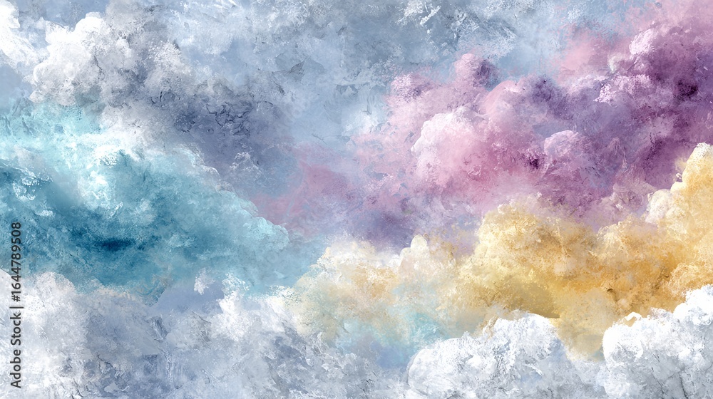 Fototapeta premium Radiant Blue and Pink Cumulus Forms in Watercolor Composition – Modern Art Visual for Digital Wellness and Metaverse Branding