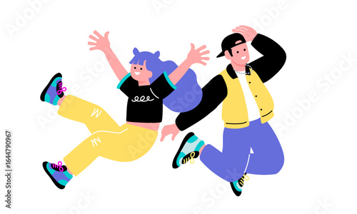 ポップでカラフルな若者たちがジャンプをするイラスト
