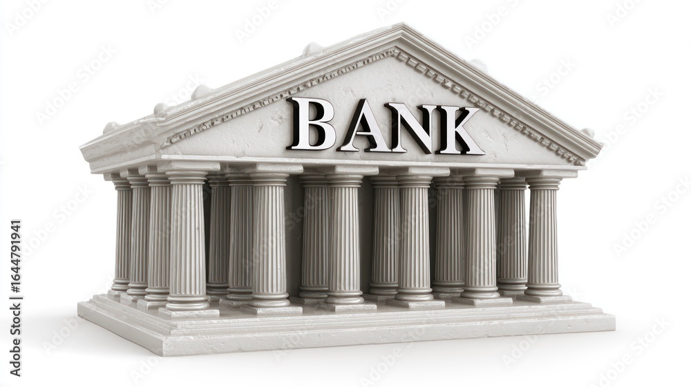 Obraz premium Architectural Banking: A classic architectural depiction of a bank building, its facade designed with symmetry and prestige. Embodying the core pillars of finance and stability.