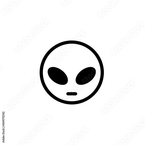 Minimalist Martian Head Logo, Round Alien Face With Large Black Oval Eyes, Simple Line Art, Bold Outlines