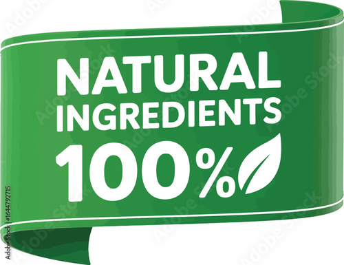 Green banner with white text announcing natural ingredients and 100 percent purity