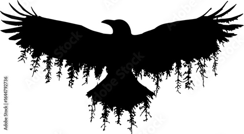 Vektor Silhouette abstrakt - Rabe mit ausgebreiteten Flügeln - Mythologie - Wikinger Tattoo