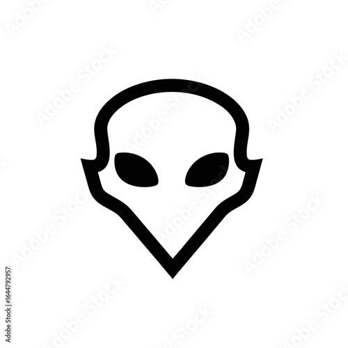 Martian Face Logo, Triangular Chin, Round Eyes, Simple Linework, Thick Black Contour