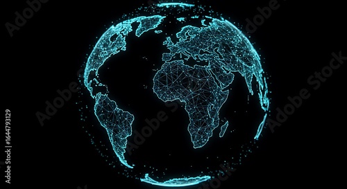 Abstract representation of the Earth, with continents outlined by glowing lines and points.