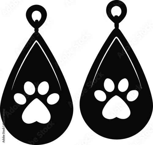 Paw Print Teardrop Earrings Silhouette Icon