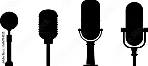 "Vintage and Modern Microphone Silhouettes Collection"