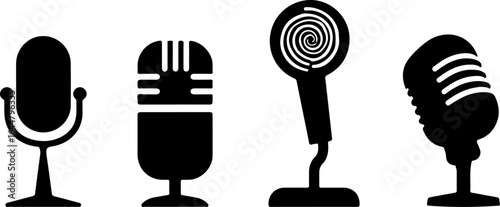 "Vintage and Modern Microphone Silhouettes Collection"