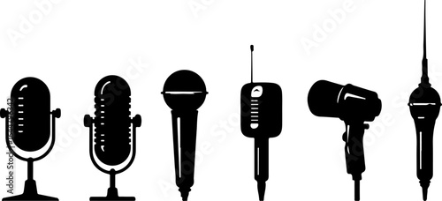 "Vintage and Modern Microphone Silhouettes Collection"