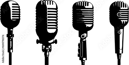 "Vintage and Modern Microphone Silhouettes Collection"