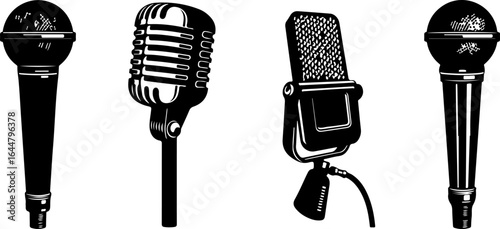 "Vintage and Modern Microphone Silhouettes Collection"