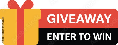 Yellow gift box with red ribbon next to giveaway and enter to win text