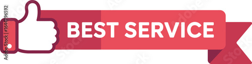 Thumbs up icon with best service ribbon for customer satisfaction and quality