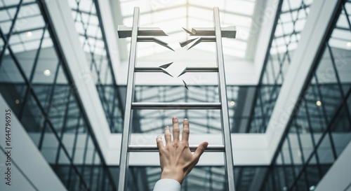 Wallpaper Mural Hand reaching for a broken ladder symbolizing career failure in a modern office. Torontodigital.ca