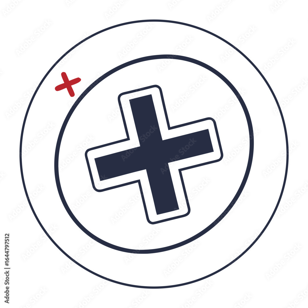 Obraz premium Modern dark blue cross inside a circle with red mark