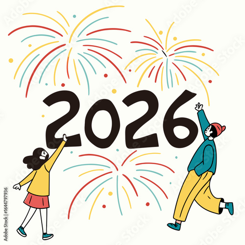 Two people celebrate the arrival of the year 2026 with fireworks