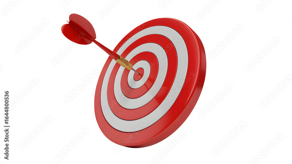 Red dart hitting bullseye target, achieving goals and business success concept Red dart hitting bullseye target, achieving goals and business success concept