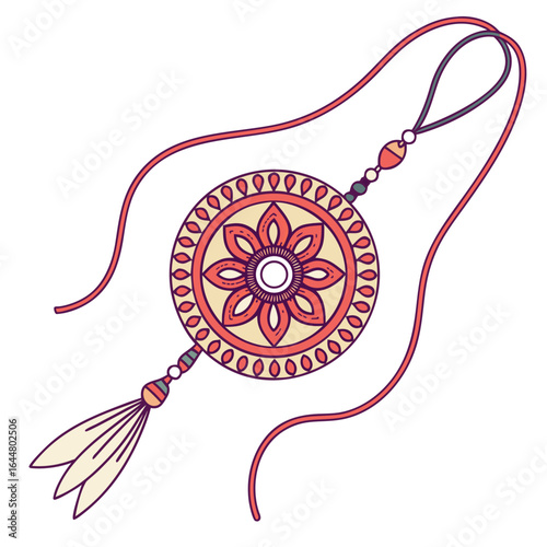 A beautifully designed rakhi with a floral motif and a tassel symbolizing the bond between siblings during raksha bandhan