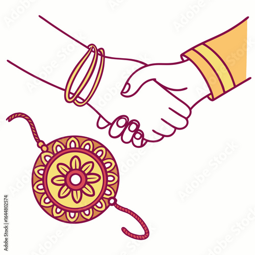 Brother and sister shaking hands with a rakhi bracelet symbolizing raksha bandhan festival of sibling love and protection