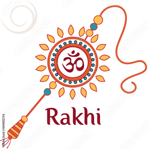 Decorative rakhi bracelet with om symbol and floral design celebrating indian brother sister bond and hindu traditions