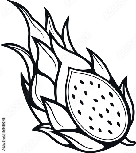 Clean black silhouette of pitaya dragon fruit