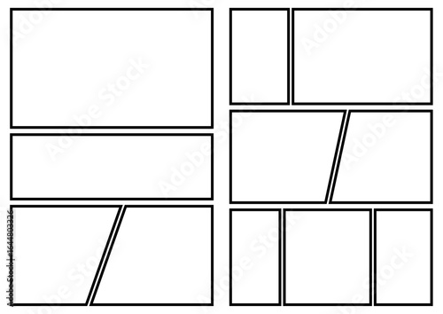 見開き2ページ分の漫画のコマ割りのフレーム