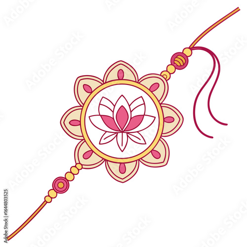 A beautifully designed rakhi with a pink and yellow lotus motif symbolizing protection and love between siblings during the raksha bandhan festival