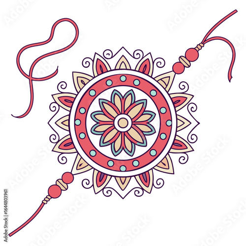 A beautifully designed rakhi with intricate floral patterns and beads symbolizing the bond between siblings during the raksha bandhan festival