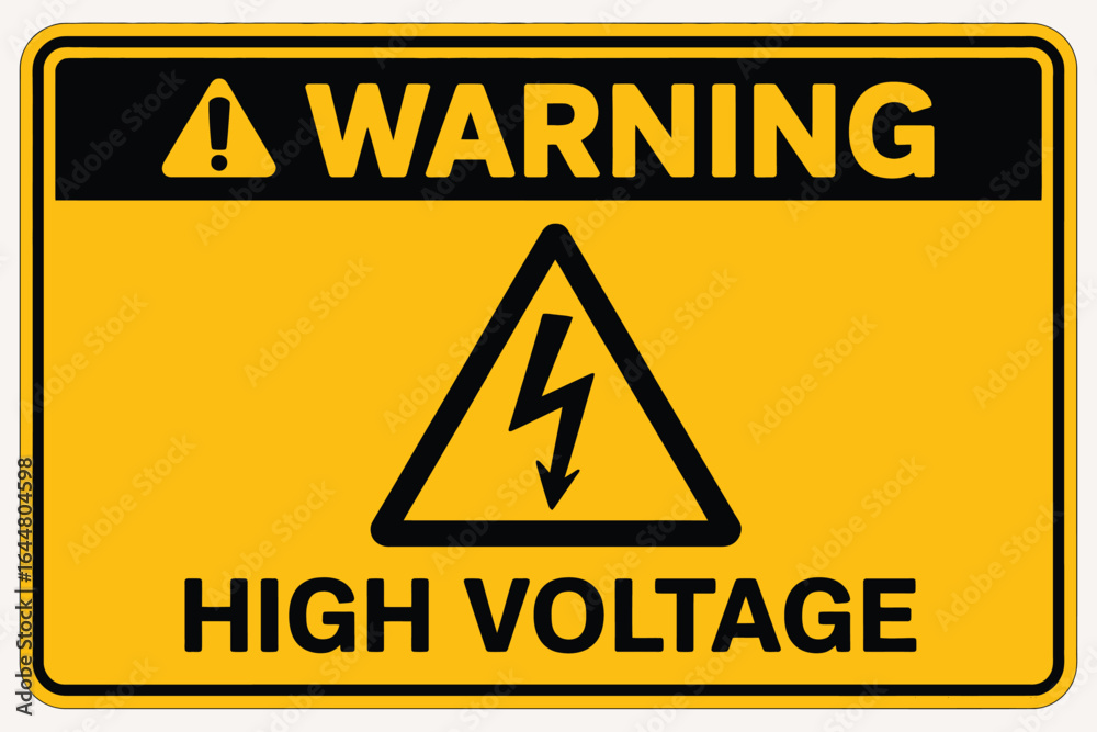 Fototapeta premium Yellow warning sign alerting danger of high voltage electricity hazard