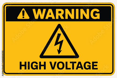 Yellow warning sign alerting danger of high voltage electricity hazard