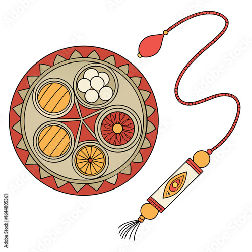 Traditional indian rakhi bracelet with sweets and decorative elements symbolizing the bond between siblings during raksha bandhan festival celebrations