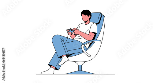 Isolated Vector Illustration of a Person Relaxing in a Chair Playing Video Games, perfect for illustrating leisure activities and digital entertainment concepts in modern design.