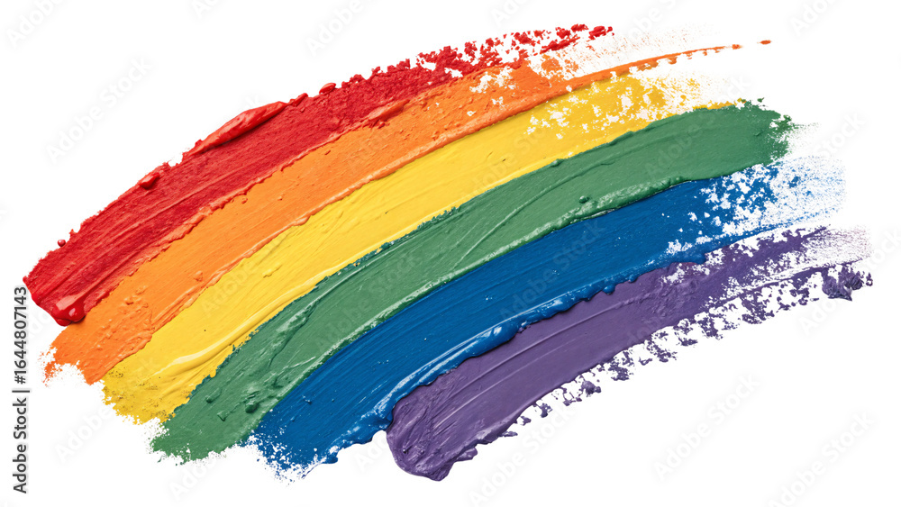 Obraz premium Vibrant rainbow brush strokes in red orange yellow green blue purple colors, isolated on a transparent background