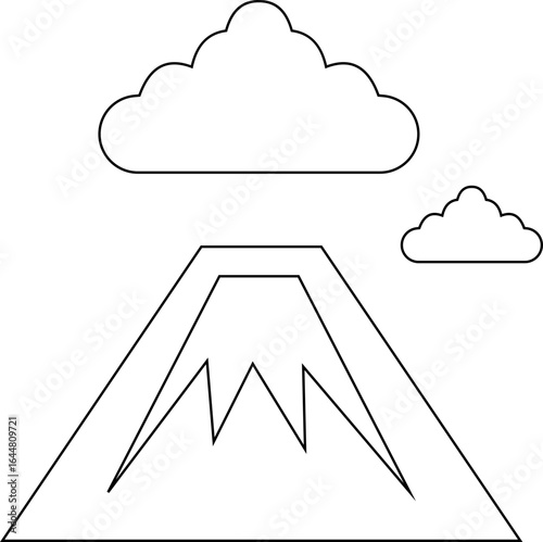 Volcanic Icon. A Striking Minimalist Eruption and Mountain Silhouettes Depicting the Fiery Majesty of Nature’s Geological Powerhouses, Featuring Diverse Eruption Scenes with Ash Clouds and lava bursts