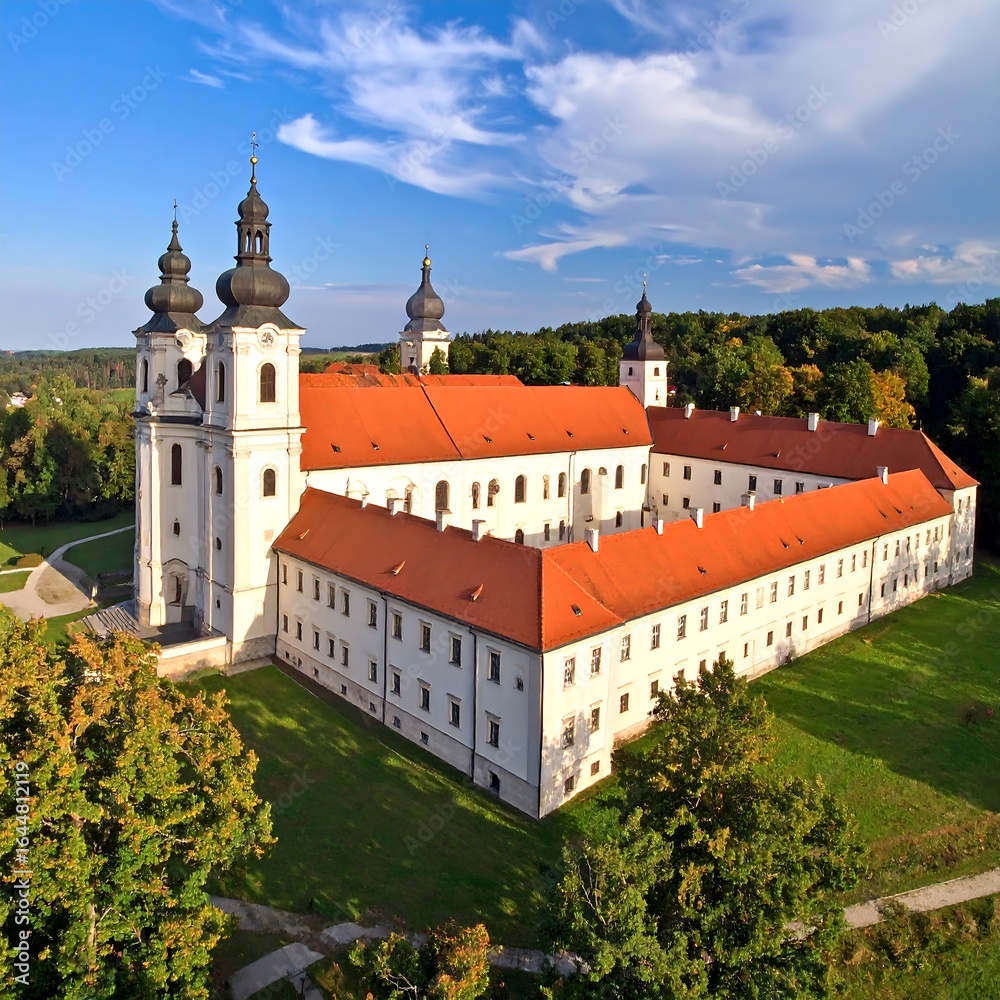Obraz premium Aerial view of a large monastery complex