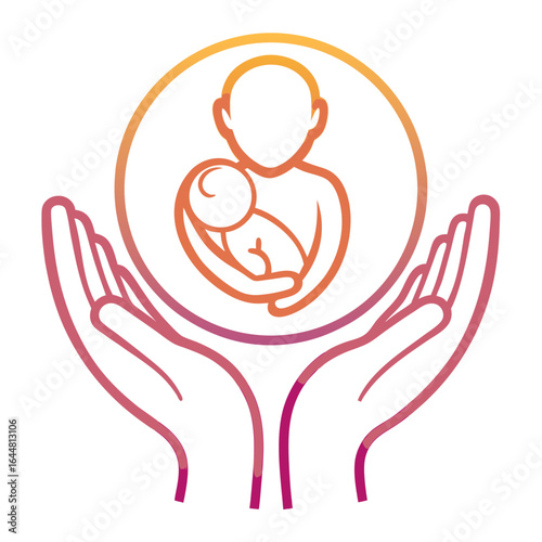 Protective Hands Cradling Baby Silhouette in Womb Shape Minimalist Vector