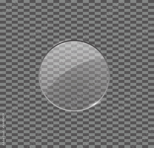 Glossy glass circle, transparent round geometric shape with reflections highlights and realistic texture for modern abstract vector design templates and clean decorative digital graphics
