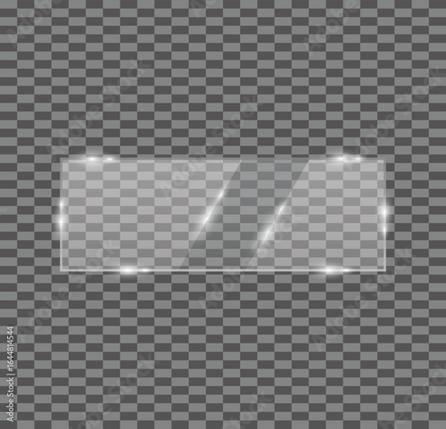 Glossy glass rectangle, transparent elongated geometric shape with reflections highlights and realistic texture for modern abstract vector design templates and clean decorative backgrounds
