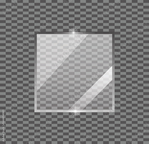 Glossy glass square, transparent geometric element with soft reflections highlights and realistic texture for modern abstract vector design templates and decorative digital backgrounds
