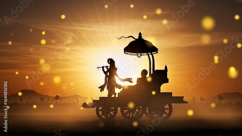divine krishna playing flute chariot silhouette