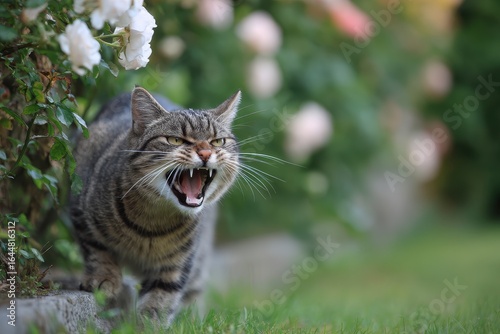 Wallpaper Mural Cat Hiss. Defensive Animal Behavior of a Cat in a Garden Setting Torontodigital.ca