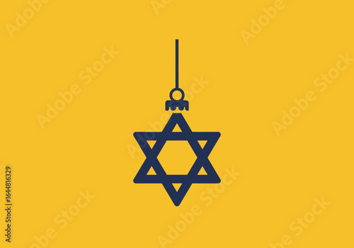 Icon of a Star of David ornament. Jewish religious symbol for celebration and faith, isolated on a vibrant yellow background.